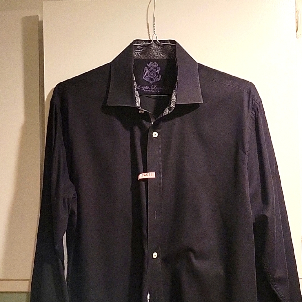 English Laundry Black textured long sleeve button down 17 neck 34/35 - Picture 2 of 11